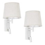 GLOBOSTAR® ROULETTE-R 61380 Μοντέρνο Φωτιστικό Τοίχου - Απλίκα Ξενοδοχείου Reading Light με Φορτιστή USB 3A & Ντουί 1 x E27 LED 3W 360lm 36° & 360° AC 220-240V IP20 Φυσικό Λευκό 4500K - Bridgelux COB Chip & TÜV SÜD Driver - Λευκό Ματ & Μπεζ - Μ22 x Π23.5 x Υ37cm - Σετ 2 Τεμαχίων - 3 Χρόνια Εγγύηση - Image 3