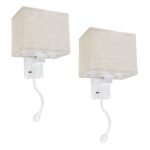 GLOBOSTAR® ROULETTE-S 61383 Μοντέρνο Φωτιστικό Τοίχου - Απλίκα Ξενοδοχείου Reading Light με Φορτιστή USB 3A & Ντουί 1 x E27 LED 3W 360lm 36° & 360° AC 220-240V IP20 Φυσικό Λευκό 4500K - Bridgelux COB Chip & TÜV SÜD Driver - Λευκό & Μπεζ - Μ17 x Π20 x Υ37cm - Σετ 2 Τεμαχίων - 3 Χρόνια Εγγύηση - Image 3