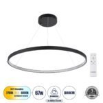 GLOBOSTAR® DIAMOND 61520 Μοντέρνο Κρεμαστό Φωτιστικό Οροφής LED 67W 7504lm 360° AC 220-240V IP20 Ρυθμιζόμενο Λευκό CCT με Χειριστήριο από 2700K έως 6000K Dimmable - Lumileds SMD Chip - Μαύρο Ματ - Μ80 x Π80 x Υ110cm - 3 Χρόνια Εγγύηση