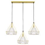 GLOBOSTAR® EIFFEL 61571 Vintage Κρεμαστό Φωτιστικό Οροφής με Ντουί 3 x E27 AC 220-240V IP20 - Χρυσό & Λευκό - Μ68 x Π25 x Υ130cm - Image 4