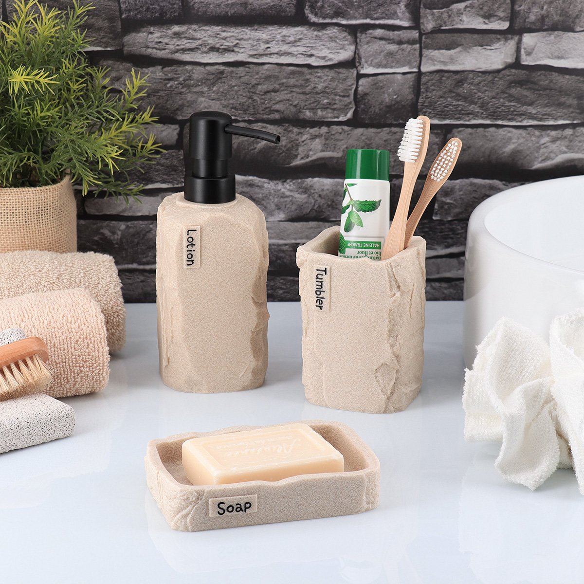 64198104-1 Σετ 3 τεμάχια αξεσουάρ μπάνιου polyresin 6071-6072-6073 Eurocasa - Image 1