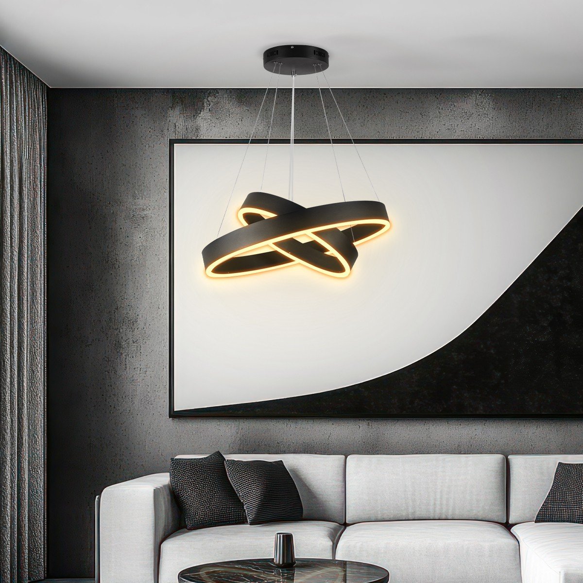 66073a_61185_1_deco kelvo® VENOM 61185-DECO Μοντέρνο Κρεμαστό Φωτιστικό Οροφής LED 75W 8818lm 120° AC 220-240V IP20 Ρυθμιζόμενο Λευκό CCT με Χειριστήριο από 2700K έως 6000K Dimmable - Lumileds SMD Chip - Μαύρο Ματ - Μ60 x Π60 x Υ40cm - 3 Χρόνια Εγγύηση - Image 1