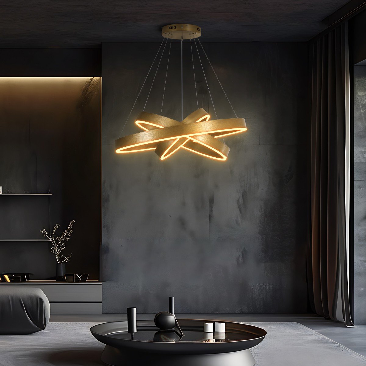 6728cf_61190_1_deco kelvo® VENOM 61190-DECO Μοντέρνο Κρεμαστό Φωτιστικό Οροφής LED 120W 14158lm 120° AC 220-240V IP20 Ρυθμιζόμενο Λευκό CCT με Χειριστήριο από 2700K έως 6000K Dimmable - Lumileds SMD Chip - Χρυσό Βούρτσας - Μ80 x Π80 x Υ60cm - 3 Χρόνια Εγγύηση - Image 1