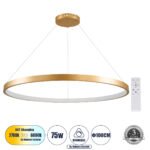 GLOBOSTAR® NEMESIS 61166 Μοντέρνο Κρεμαστό Φωτιστικό Οροφής LED 75W 8743lm 360° AC 220-240V IP20 Ρυθμιζόμενο Λευκό CCT με Χειριστήριο από 2700K έως 6000K Dimmable - Lumileds SMD Chip - Χρυσό Βούρτσας - Μ100 x Π100 x Υ4cm - 3 Χρόνια Εγγύηση - Image 2