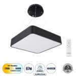GLOBOSTAR® KAMALA 61206-P Μοντέρνο Κρεμαστό Φωτιστικό Οροφής LED 67W 7370lm 120° AC 220-240V IP20 Ρυθμιζόμενο Λευκό CCT με Χειριστήριο από 2700K έως 6000K Dimmable - Lumileds SMD Chip - Μαύρο Ματ - Μ40 x Π40 x Υ8cm - 3 Χρόνια Εγγύηση - Image 2