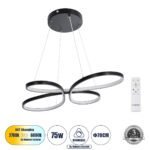 GLOBOSTAR® BUTTERFLY 61391 Μοντέρνο Κρεμαστό Φωτιστικό Οροφής LED 75W 8400lm 300° AC 220-240V IP20 Ρυθμιζόμενο Λευκό CCT με Χειριστήριο από 2700K έως 6000K Dimmable - Lumileds SMD Chip - Μαύρο Ματ - Μ70 x Π55 x Υ4cm - 3 Χρόνια Εγγύηση - Image 2