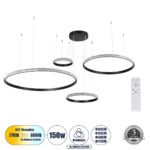 GLOBOSTAR® DIAMOND TETRA 61148 Μοντέρνο Κρεμαστό Φωτιστικό Οροφής LED 150W 18379lm 360° AC 220-240V IP20 Ρυθμιζόμενο Λευκό CCT με Χειριστήριο από 2700K έως 6000K Dimmable - Lumileds SMD Chip - Μαύρο Ματ - Μ150 x Π150 x Υ120cm - 3 Χρόνια Εγγύηση - Image 2