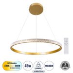 GLOBOSTAR® DIAMOND 61131 Μοντέρνο Κρεμαστό Φωτιστικό Οροφής LED 45W 5230lm 360° AC 220-240V IP20 Ρυθμιζόμενο Λευκό CCT με Χειριστήριο από 2700K έως 6000K Dimmable - Lumileds SMD Chip - Χρυσό Βούρτσας - Μ60 x Π60 x Υ3cm - 3 Χρόνια Εγγύηση - Image 2