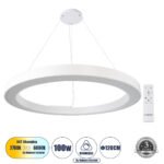 GLOBOSTAR® RA 61199 Μοντέρνο Κρεμαστό Φωτιστικό Οροφής LED 100W 11020lm 120° AC 220-240V IP20 Ρυθμιζόμενο Λευκό CCT με Χειριστήριο από 2700K έως 6000K Dimmable - Lumileds SMD Chip - Λευκό Ματ - Μ120 x Π120 x Υ8cm - 3 Χρόνια Εγγύηση - Image 2
