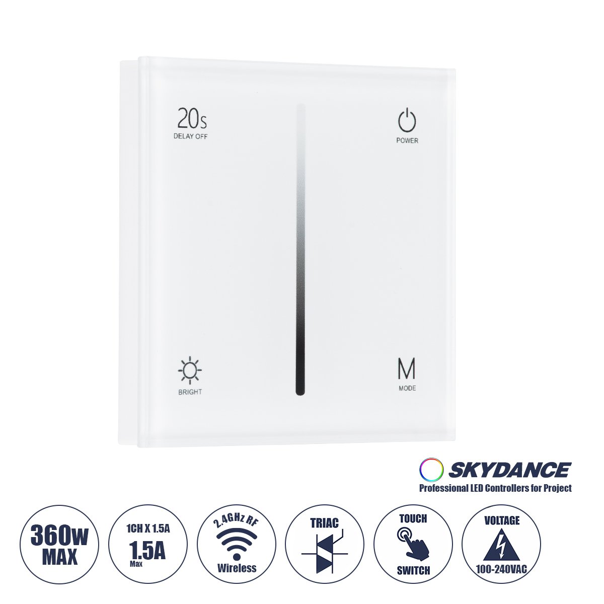 71452_0 GloboStar® 71452 S1-T SKYDANCE AC Smart RF 2.4Ghz & Αφής - Touch Triac Dimming AC100-240V σε AC100-240V 1 x 1.5A 360W - Max 1.5A 360W - IP20 - Λευκό Σώμα - Μ8.5 x Π8.5 x Υ3.2cm - 5 Years Warranty - Image 1