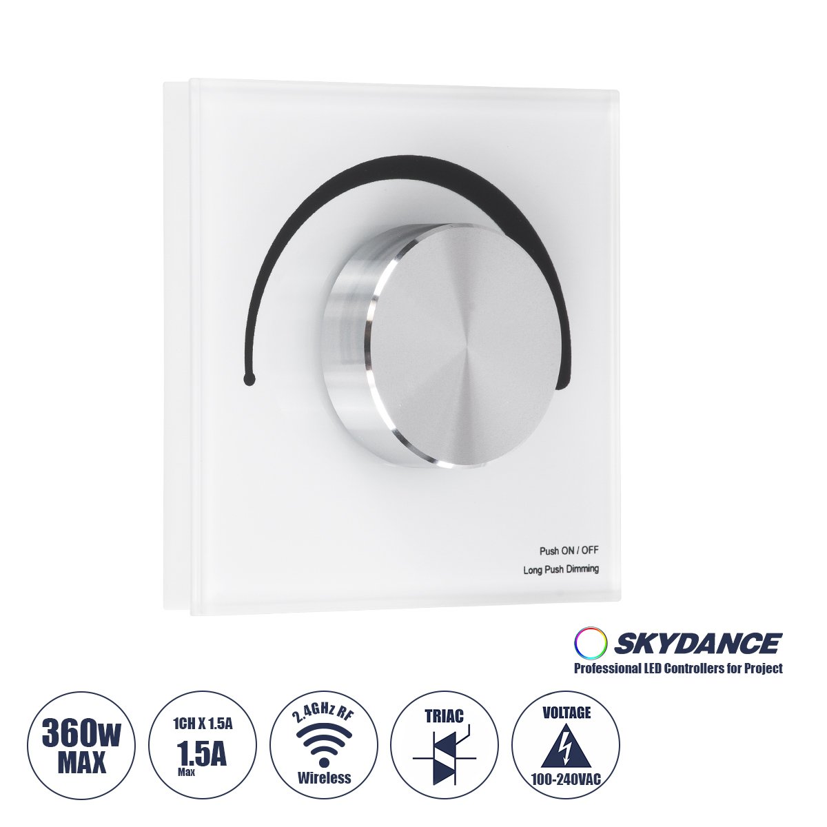 71454_0 GloboStar® 71454 S1-K SKYDANCE AC Smart RF 2.4Ghz & Ροοστάτη - Push ON/OFF Triac Dimming AC100-240V σε AC100-240V 1 x 1.5A 360W - Max 1.5A 360W - IP20 - Λευκό Σώμα - Μ8.5 x Π8.5 x Υ5cm - 5 Years Warranty - Image 1