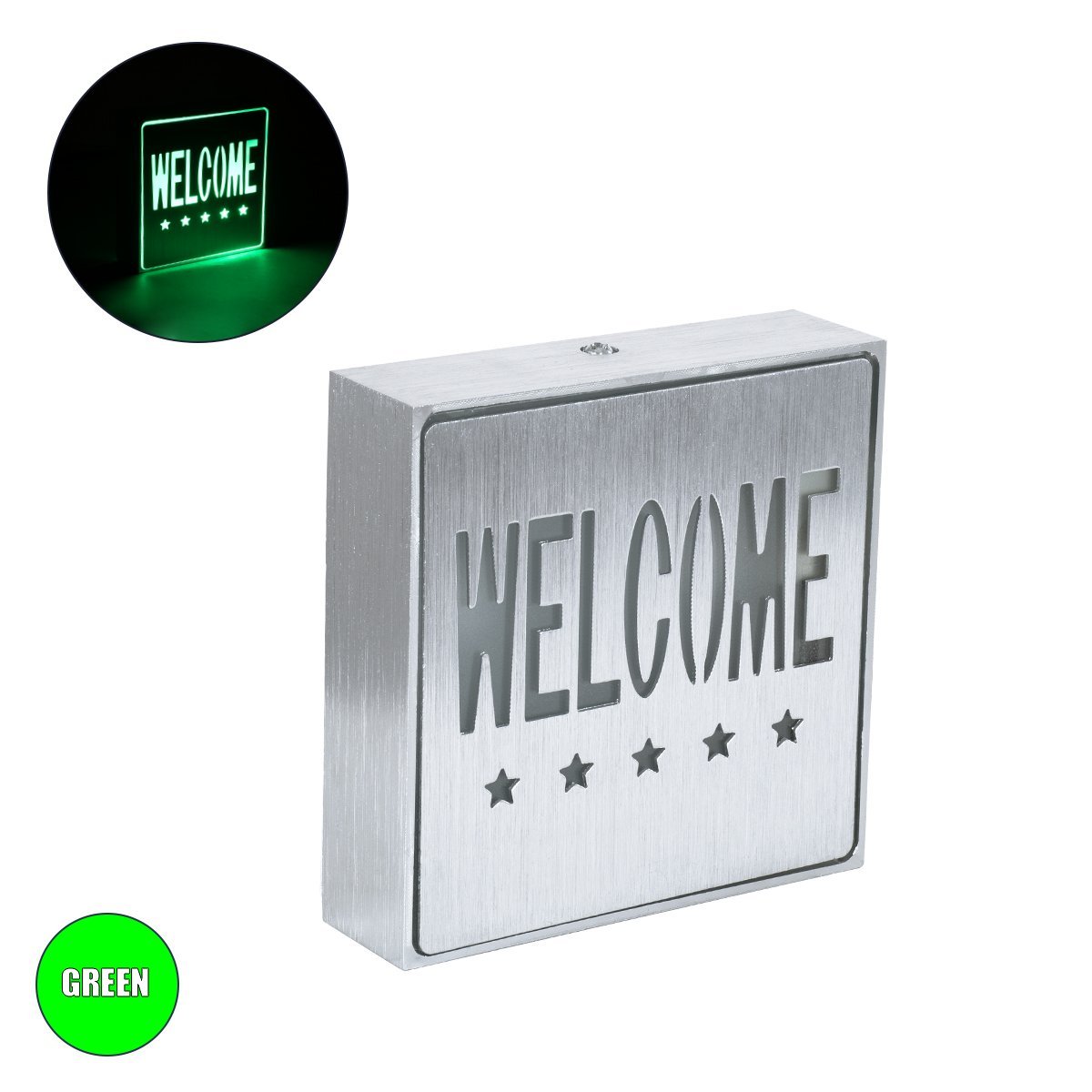 75509_0 GloboStar® SENSATI 75658 Φωτιστικό Τοίχου Ένδειξης WELCOME 5 STARS LED 1W AC 220-240V IP20 - Σώμα Αλουμινίου - Μ11 x Π11 x Υ3cm - Πράσινο - Image 1