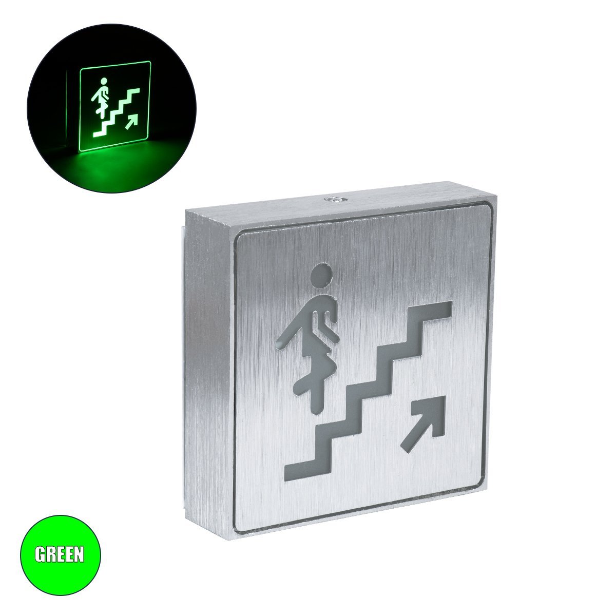 75510_0 GLOBOSTAR® SENSATI 75659 Διακοσμητικό Φωτιστικό Τοίχου Ένδειξης / Σήμανσης "STAIRS UP ARROW" LED 1W 40lm 90° AC 220-240V IP20 Πράσινο - Νίκελ Βούρτσας - Μ11 x Π11 x Υ3cm - 2 Χρόνια Εγγύηση - Image 1