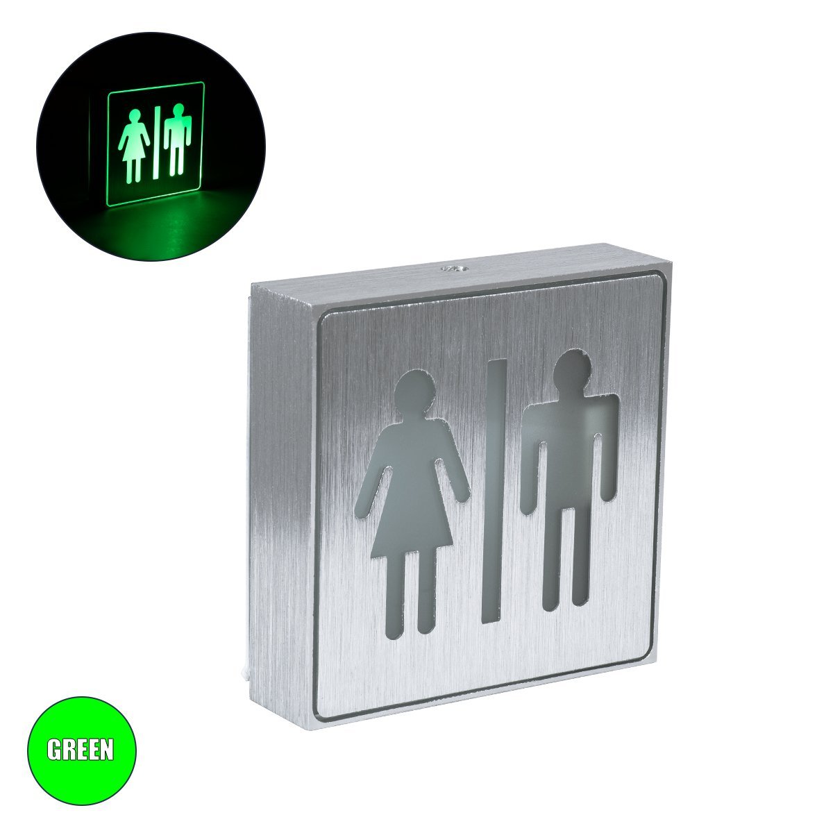 75511_0 GloboStar® SENSATI 75656 Φωτιστικό Τοίχου Ένδειξης WC MAN & WOMAN LED 1W AC 220-240V IP20 - Σώμα Αλουμινίου - Μ11 x Π11 x Υ3cm - Πράσινο - Image 1
