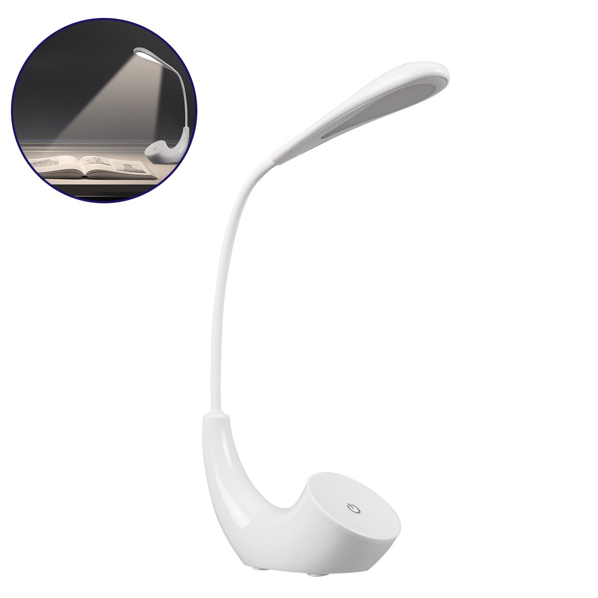 76500_0 GLOBOSTAR® TEBLARO 76500 Μοντέρνο Επιτραπέζιο Φωτιστικό Γραφείου LED 2.8W 550lm 90° DC 5V με USB-C με Επαναφορτιζόμενη Μπαταρία Li-ion 3.7V 1x18650 1800mAh IP20 Φυσικό Λευκό 4500K - Sanan SMD Chip - Λευκό - Μ15.5 x Π7.5 x Υ44.5cm - 2 Χρόνια Εγγύηση - Image 1