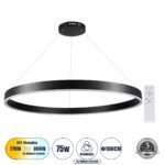 GLOBOSTAR® VENOM 61182 Μοντέρνο Κρεμαστό Φωτιστικό Οροφής LED 75W 8818lm 120° AC 220-240V IP20 Ρυθμιζόμενο Λευκό CCT με Χειριστήριο από 2700K έως 6000K Dimmable - Lumileds SMD Chip - Μαύρο Ματ - Μ100 x Π100 x Υ6.5cm - 3 Χρόνια Εγγύηση - Image 2