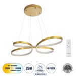 GLOBOSTAR® BUTTERFLY 61393 Μοντέρνο Κρεμαστό Φωτιστικό Οροφής LED 75W 8400lm 300° AC 220-240V IP20 Ρυθμιζόμενο Λευκό CCT με Χειριστήριο από 2700K έως 6000K Dimmable - Lumileds SMD Chip - Χρυσό Βούρτσας - Μ70 x Π55 x Υ4cm - 3 Χρόνια Εγγύηση - Image 2
