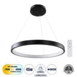 GLOBOSTAR® NEMESIS 61158 Μοντέρνο Κρεμαστό Φωτιστικό Οροφής LED 45W 5230lm 360° AC 220-240V IP20 Ρυθμιζόμενο Λευκό CCT με Χειριστήριο από 2700K έως 6000K Dimmable - Lumileds SMD Chip - Μαύρο Ματ - Μ60 x Π60 x Υ4cm - 3 Χρόνια Εγγύηση - Image 2