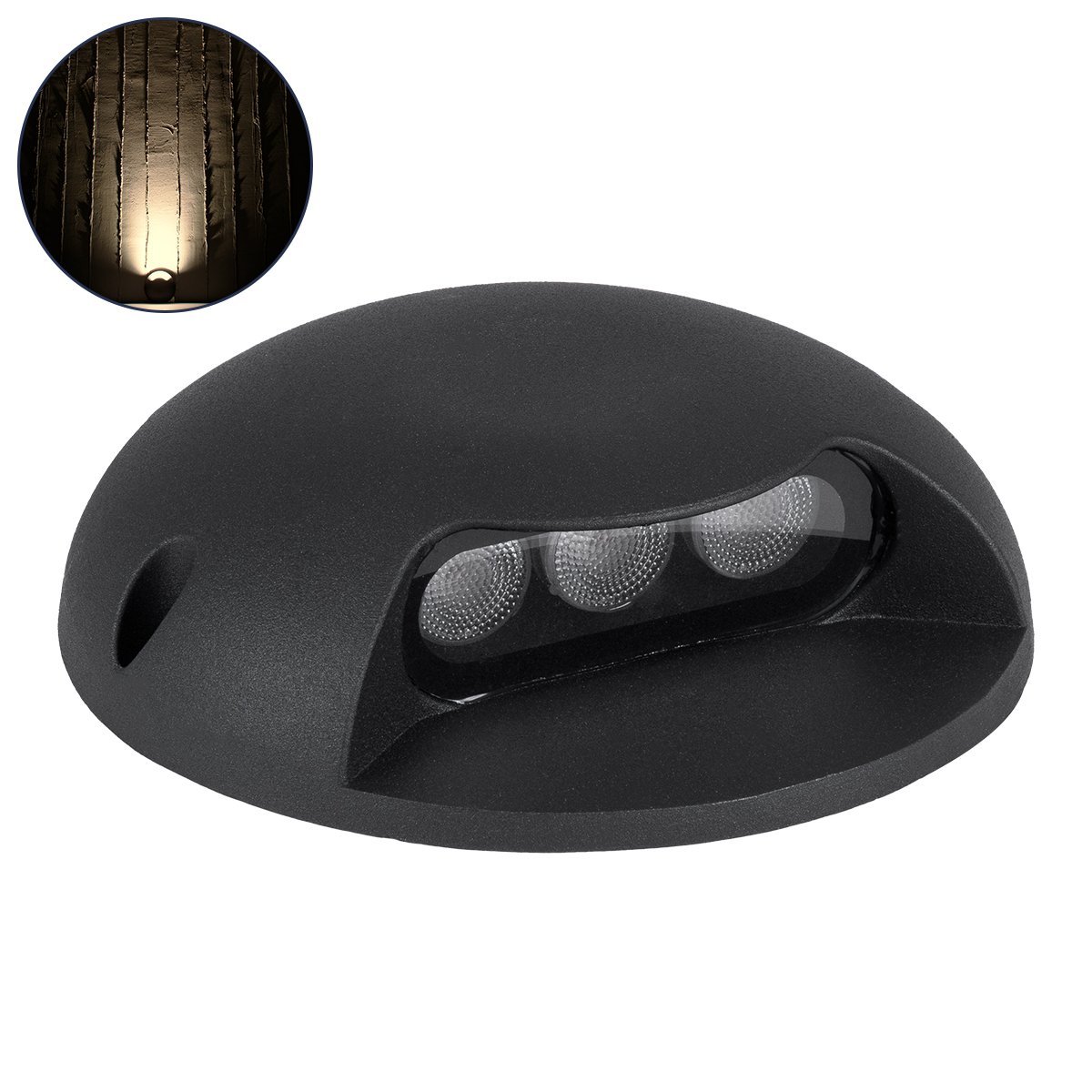 90616_0 GLOBOSTAR® STEPLUNA 90616 Φωτιστικό Σκαλοπατιού / Διαδρόμου LED 3W 330lm 10° DC 24V Αδιάβροχο IP65 Θερμό Λευκό 2700K Dimmable - Bridgelux SMD Chip - Μαύρο Ματ - Μ12 x Π12 x Υ3cm - 3 Χρόνια Εγγύηση - Image 1