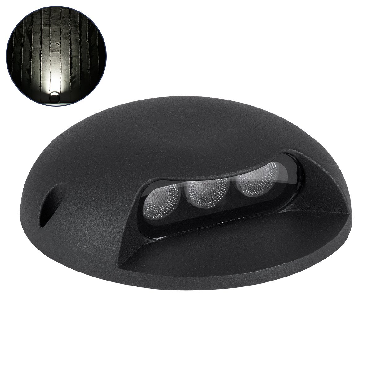 90617_0 GLOBOSTAR® STEPLUNA 90617 Φωτιστικό Σκαλοπατιού / Διαδρόμου LED 3W 345lm 10° DC 24V Αδιάβροχο IP65 Φυσικό Λευκό 4500K Dimmable - Bridgelux SMD Chip - Μαύρο Ματ - Μ12 x Π12 x Υ3cm - 3 Χρόνια Εγγύηση - Image 1