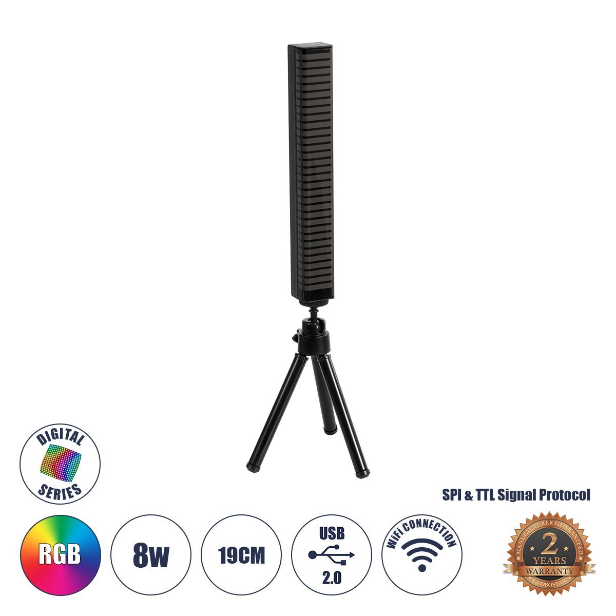 90761_0 GLOBOSTAR® DIGICOLUMN 90761 Μοντέρνο Επιτραπέζιο Γραμμικό Ψηφιακό Φωτιστικό Digital Pixel Symphony Bar με RF Ασύρματο Χειριστήριο LED 8W 640lm 90° DC 5V με USB 2.0 IP20 Πολύχρωμο RGB Dimmable - Μαύρο - Μ3.4 x Π2.5 x Υ122cm - 2 Χρόνια Εγγύηση - Image 1