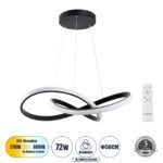GLOBOSTAR® DEXTER 61049 Μοντέρνο Κρεμαστό Φωτιστικό Οροφής LED 72W 8064lm 300° AC 220-240V IP20 Ρυθμιζόμενο Λευκό CCT με Χειριστήριο από 2700K έως 6000K Dimmable - Lumileds SMD Chip - Μαύρο Ματ - Μ56 x Π56 x Υ14cm - 3 Χρόνια Εγγύηση - Image 2
