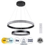 GLOBOSTAR® DIAMOND DUO 61150 Μοντέρνο Κρεμαστό Φωτιστικό Οροφής LED 75W 8743lm 360° AC 220-240V IP20 Ρυθμιζόμενο Λευκό CCT με Χειριστήριο από 2700K έως 6000K Dimmable - Lumileds SMD Chip - Μαυρό Ματ - Μ60 x Π60 x Υ60cm - 3 Χρόνια Εγγύηση - Image 2