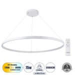 GLOBOSTAR® DIAMOND 61518 Μοντέρνο Κρεμαστό Φωτιστικό Οροφής LED 75W 8400lm 360° AC 220-240V IP20 Ρυθμιζόμενο Λευκό CCT με Χειριστήριο από 2700K έως 6000K Dimmable - Lumileds SMD Chip - Λευκό Ματ - Μ100 x Π100 x Υ90cm - 3 Χρόνια Εγγύηση - Image 2
