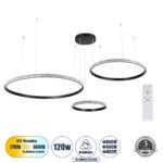 GLOBOSTAR® DIAMOND TRIO 61144 Μοντέρνο Κρεμαστό Φωτιστικό Οροφής LED 120W 14723lm 360° AC 220-240V IP20 Ρυθμιζόμενο Λευκό CCT με Χειριστήριο από 2700K έως 6000K Dimmable - Lumileds SMD Chip - Μαυρό Ματ - Μ150 x Π150 x Υ60cm - 3 Χρόνια Εγγύηση - Image 2