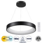 GLOBOSTAR® SALEM 61245 Μοντέρνο Κρεμαστό Φωτιστικό Οροφής LED 105W 12075lm 120° AC 220-240V IP20 Ρυθμιζόμενο Λευκό CCT με Χειριστήριο από 2700K έως 6000K Dimmable - Lumileds SMD Chip - Μαύρο Ματ - Μ60 x Π60 x Υ7cm - 3 Χρόνια Εγγύηση - Image 2