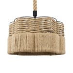 GLOBOSTAR® TONDO 01604 Boho Κρεμαστό Φωτιστικό Οροφής με Ντουί 1 x E27 AC 220-240V IP20 - Μπεζ & Μαύρο - Μ38 x Π38 x Y21cm - Image 2