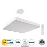 GLOBOSTAR® KAMALA 61211-P Μοντέρνο Κρεμαστό Φωτιστικό Οροφής LED 100W 11020lm 120° AC 220-240V IP20 Ρυθμιζόμενο Λευκό CCT με Χειριστήριο από 2700K έως 6000K Dimmable - Lumileds SMD Chip - Λευκό Ματ - Μ80 x Π80 x Υ8cm - 3 Χρόνια Εγγύηση - Image 2