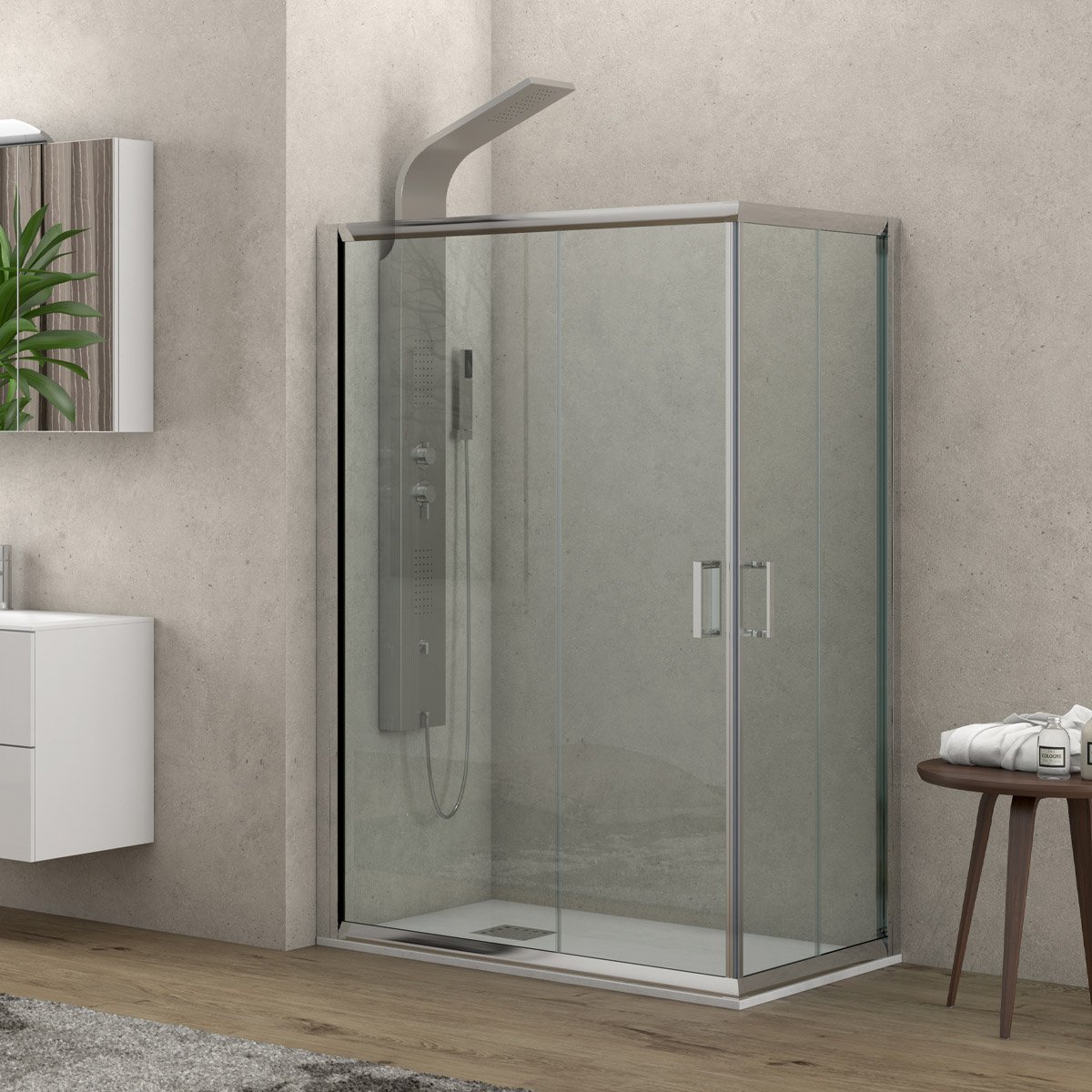 CAR10070100 Καμπίνα ορθογώνια με διάφανο κρύσταλλο CARAIBI 100 Χρωμέ KARAG 70x100x190cm - Image 1