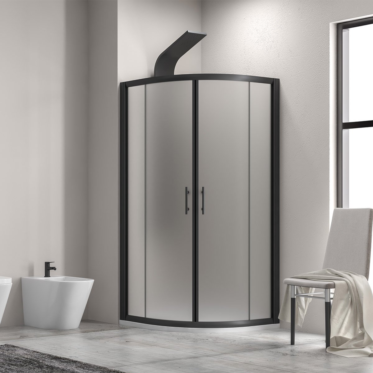 FLONE20080S_3 Καμπίνα ημικυκλική με σατινέ κρύσταλλο FLORA 200 Black KARAG 80x80x190cm - Image 1