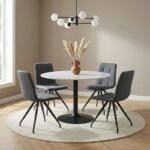 Καρέκλα τραπεζαρίας Bianca Megapap γκρι ύφασμα - μεταλλικό μαύρο πόδι 43x56x84εκ. - Image 3