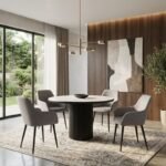 Πολυθρόνα τραπεζαρίας Monica Megapap μπεζ ύφασμα - μεταλλικό μαύρο πόδι 54x57x84εκ. - Image 3