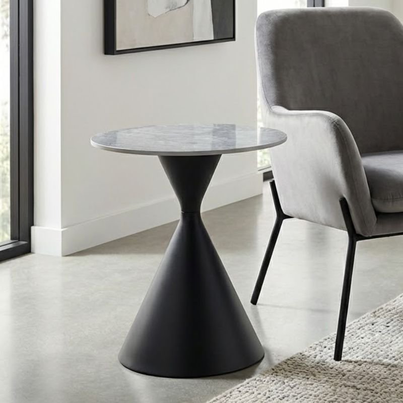 GP001-00621-0 Τραπεζάκι βοηθητικό Logan Megapap sintered stone - μέταλλο χρώμα γκρι εφέ μαρμάρου - μαύρο Ø50x56εκ. - Image 1