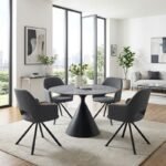 Τραπέζι Logan Megapap sintered stone - μέταλλο χρώμα γκρι εφέ μαρμάρου - μαύρο Ø120x72εκ. - Image 2