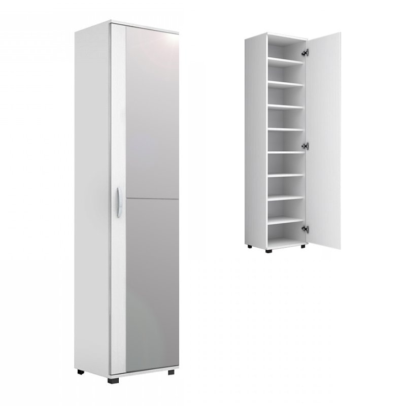 GP028-00971-0 Ντουλάπα ρούχων - παπουτσοθήκη Visla Megapap μονόφυλλη με καθρέπτη χρώμα λευκό 45x36x187εκ. - Image 1