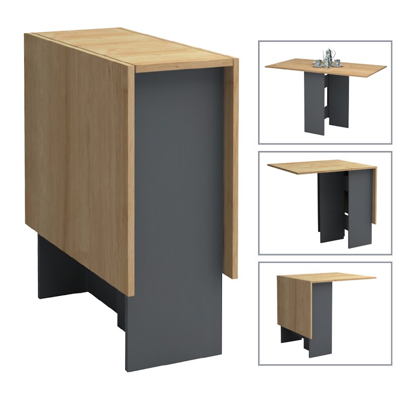 GP028-01152-0 Τραπέζι Pepe Megapap επεκτεινόμενο χρώμα ανθρακί - φυσικό οξιάς 28(56+56)x77x75εκ. - Image 1