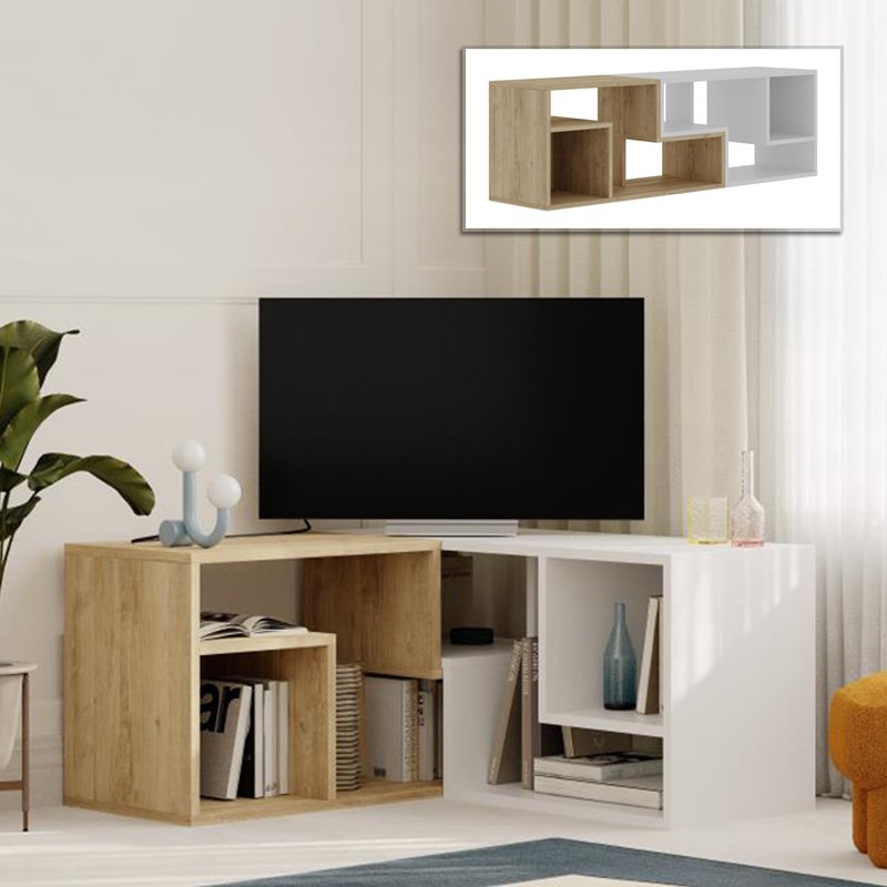 GP037-02601-0 Έπιπλο τηλεόρασης Glis Megapap πολυμορφικό χρώμα sapphire oak - λευκό 145x35x44,8εκ. - Image 1