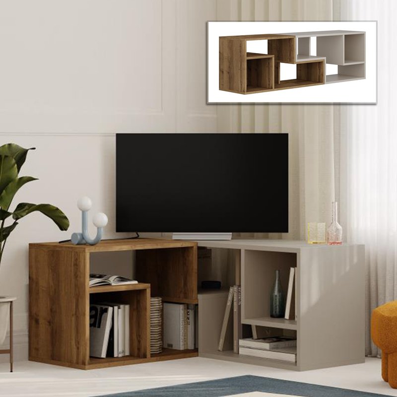 GP037-02602-0 Έπιπλο τηλεόρασης Glis Megapap πολυμορφικό χρώμα ανοιχτό καρυδί - sandstone 145x35x44,8εκ. - Image 1