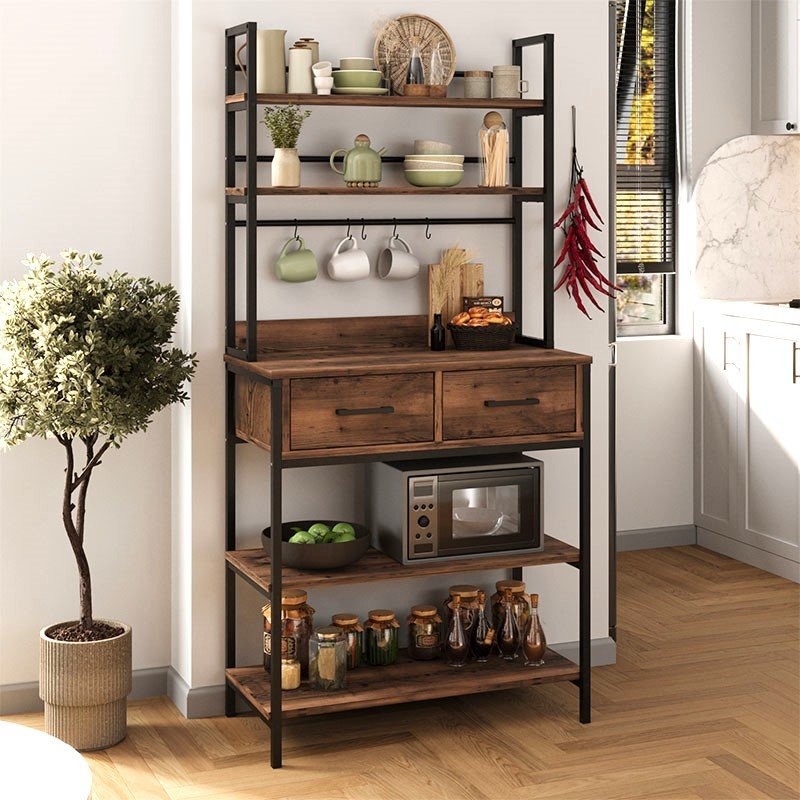 GP041-00761-0 Έπιπλο κουζίνας Printo Megapap μεταλλικό - μελαμίνης χρώμα μαύρο - καπνιστή καρυδιά 81,6x37,5x169,1εκ. - Image 1