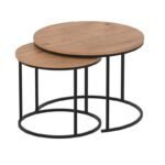 Τραπεζάκι σαλονιού σετ 2 τμχ Hilal Megapap χρώμα pine oak Ø66x49,5εκ. - Image 4