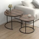 Τραπεζάκι σαλονιού σετ 2 τμχ Hilal Megapap χρώμα καπνιστή καρυδιά Ø66x49,5εκ. - Image 2