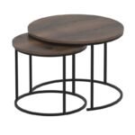 Τραπεζάκι σαλονιού σετ 2 τμχ Hilal Megapap χρώμα καπνιστή καρυδιά Ø66x49,5εκ. - Image 4