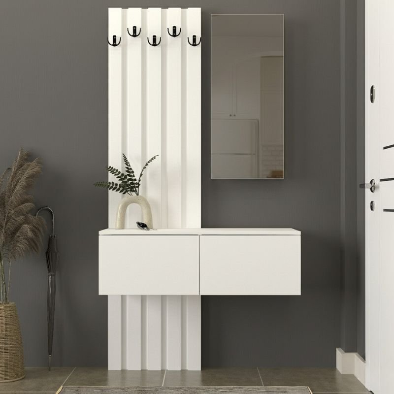 GP042-03582-0 Έπιπλο εισόδου Kanso Megapap χρώμα λευκό 100x35x196,7εκ. - Image 1