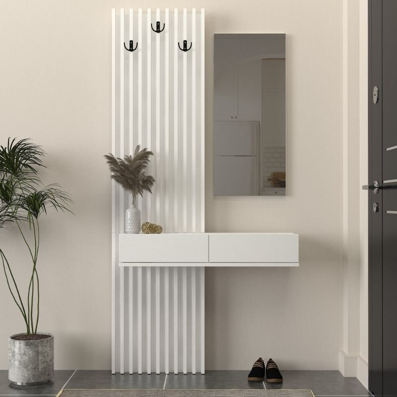 GP042-03592-0 Έπιπλο εισόδου Elois Megapap χρώμα λευκό 96,6x26,8x195,5εκ. - Image 1