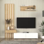 Σύνθεση τηλεόρασης Rosaline Megapap χρώμα λευκό - sepet oak 183x31,3x196,9εκ. - Image 3