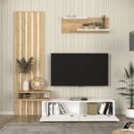 Σύνθεση τηλεόρασης Rosaline Megapap χρώμα λευκό - sepet oak 183x31,3x196,9εκ. - Image 4